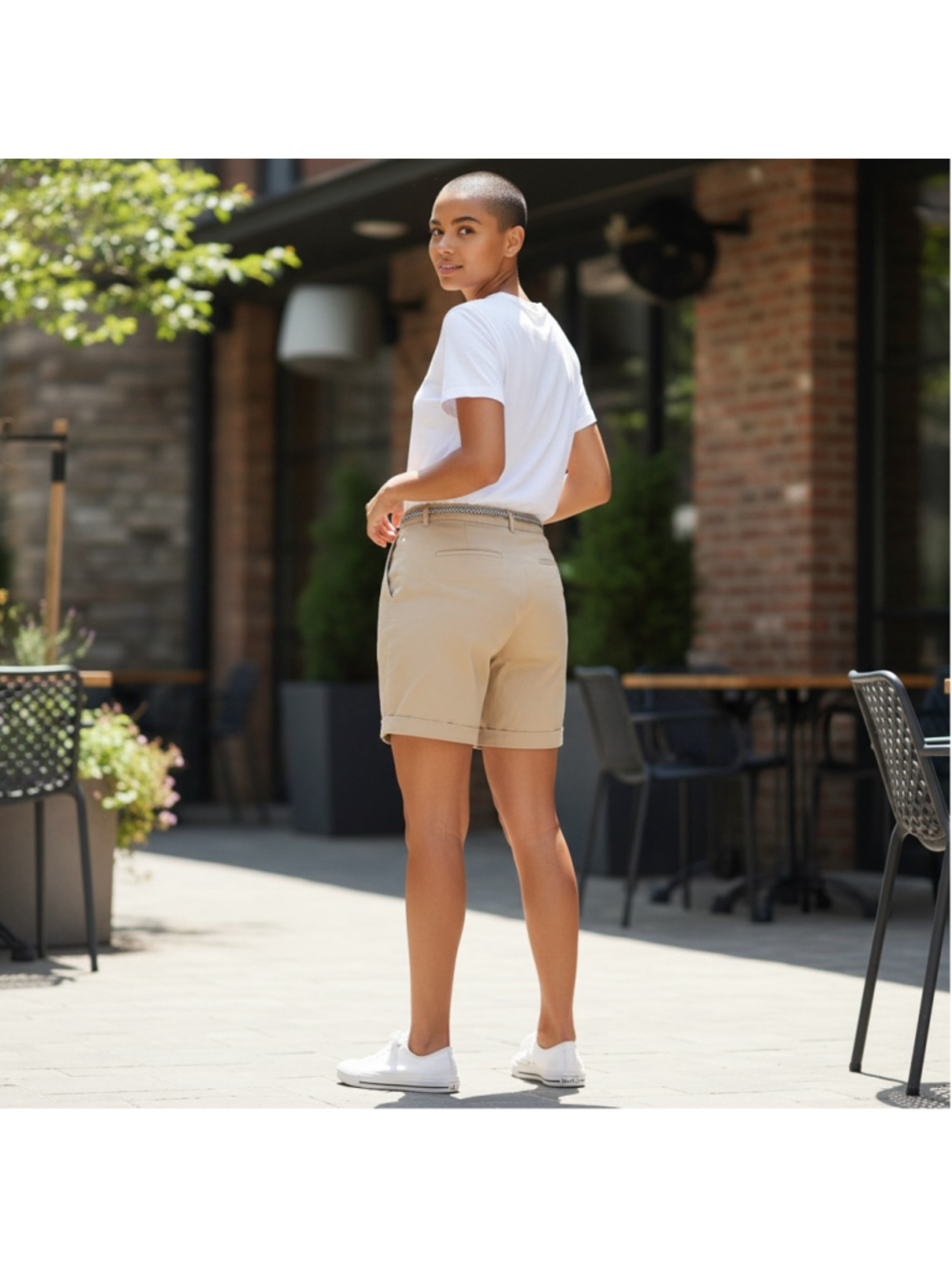 Size 12 Women's Orsay 100% Cotton Casual Khaki Beige Bermuda Shorts w/ Belt